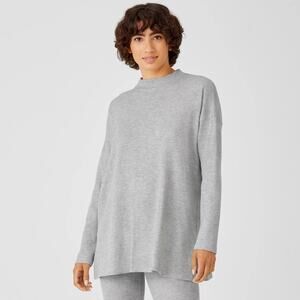 NWT Eileen Fisher Cozy Waffle Knit Mock Neck Top Dark Pearl Size Small Petite